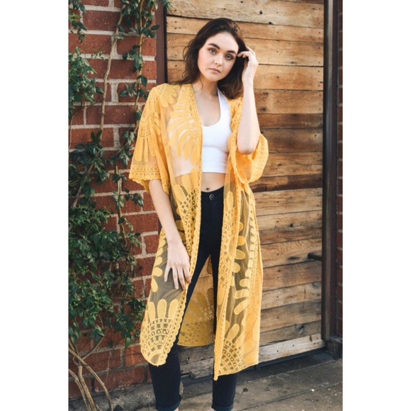 New Embroidered Sheer Bohemian Lace Kimono Duster - Picture 7 of 8